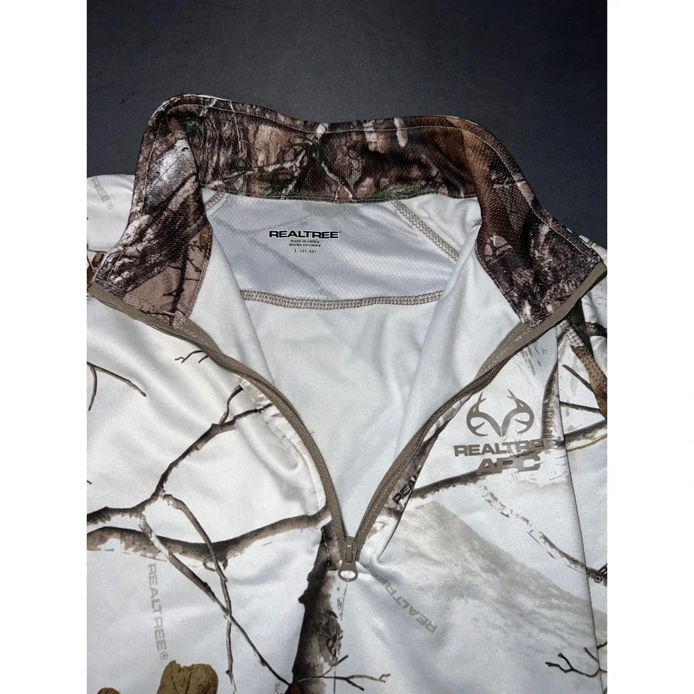 Realtree APC Mens Quarter Zip Camo Performance Pullover White Snow Camouflage L